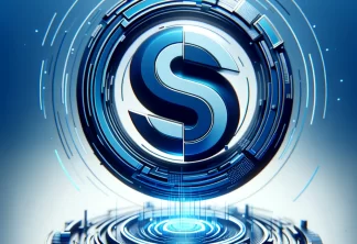 Futuristic blue 'S' logo in digital cyberpunk environment for Skype password reset tutorial