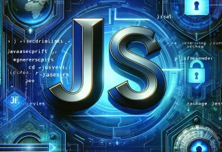 JavaScript code graphics with a security lock symbol representing a JavaScript Password Generator tool